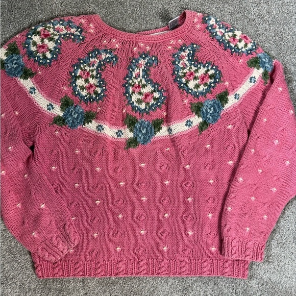 Pink Floral handmade Knit Sweater - Picture 1 of 7